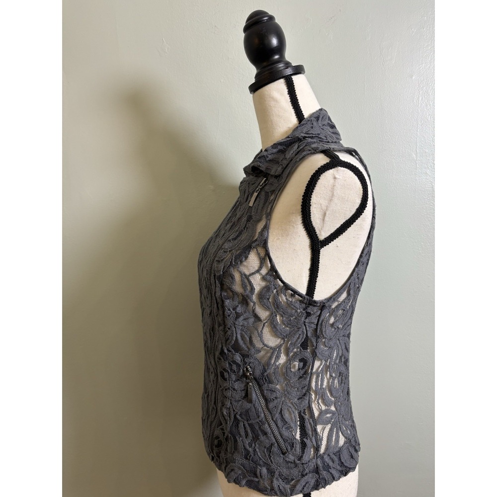 INC International Concepts Small Gray Lace Moto Vest Romantic Edgy Biker Chic - Picture 7 of 9